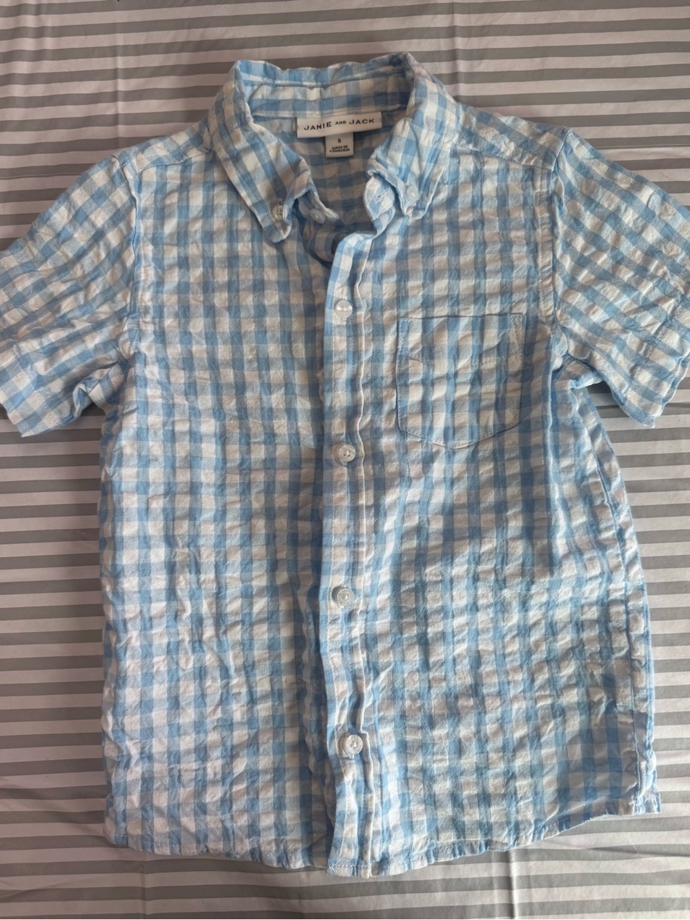 Janie and Jack Light Blue Gingham Button-Up Shirt size 5